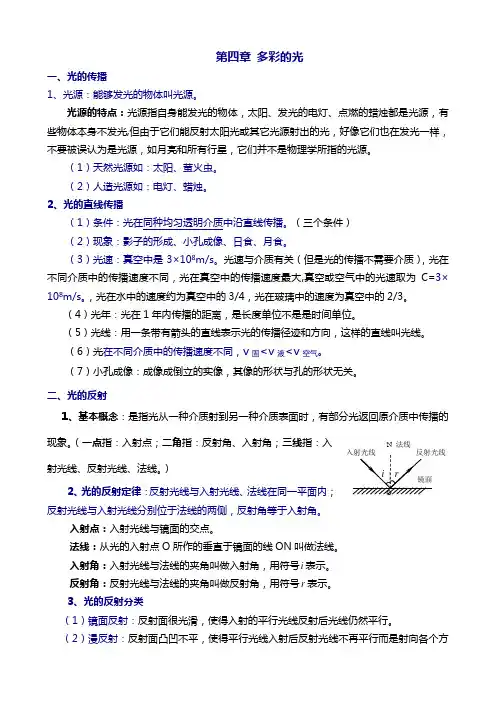 八年级物理第四章《多彩的光》复习