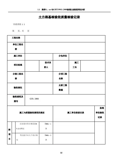 市政道路工程检验批质量检验记录表格全套