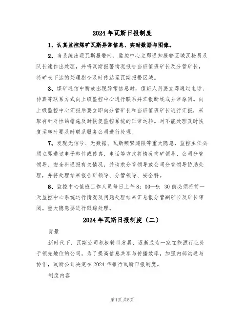 2024年瓦斯日报制度（三篇）