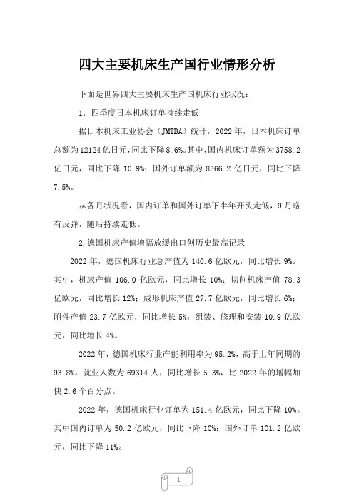 2023年四大主要机床生产国行业情形分析