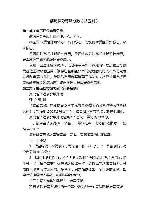 病历评分等级分数（共五则）