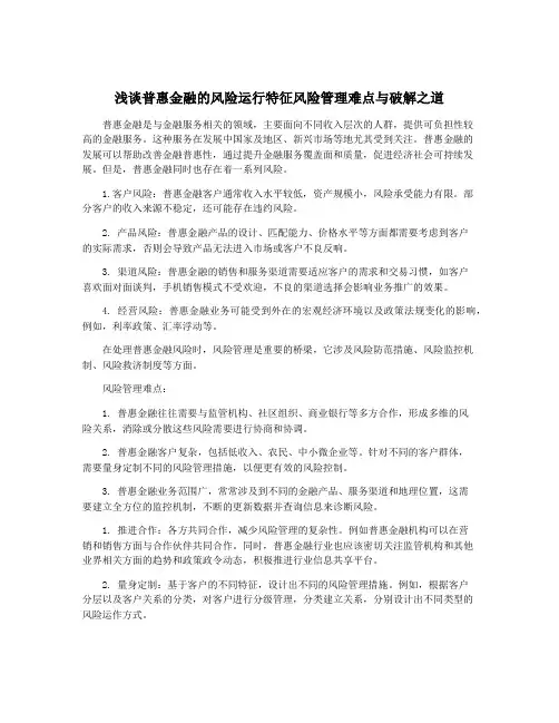 浅谈普惠金融的风险运行特征风险管理难点与破解之道