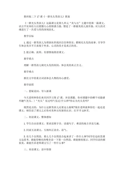 教科版二下17课《一群光头男孩儿》教案(最新)