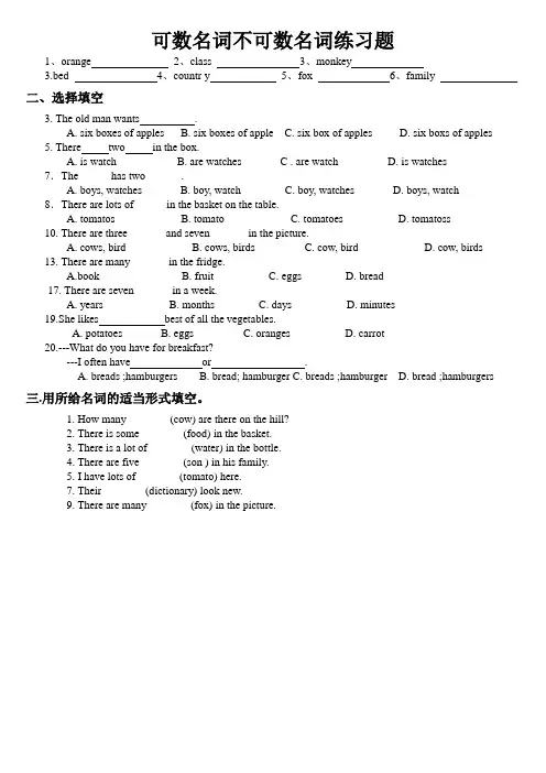 可数与不可数名词练习题