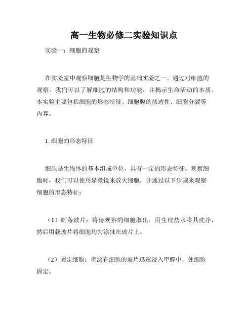 高一生物必修二实验知识点