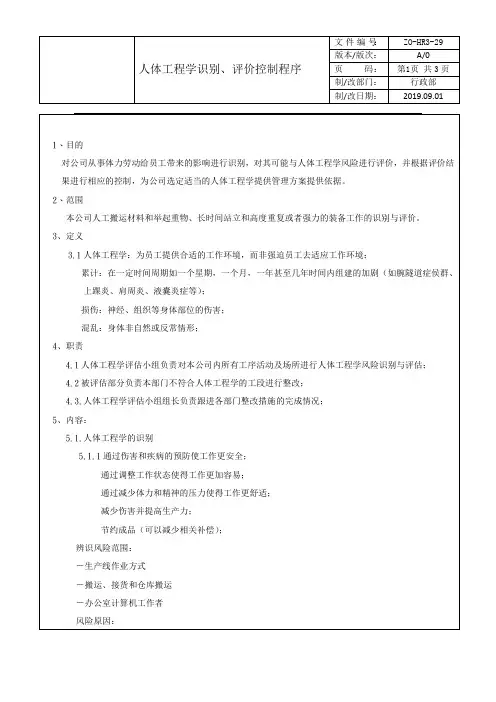 人体工程学识别评价控制程序