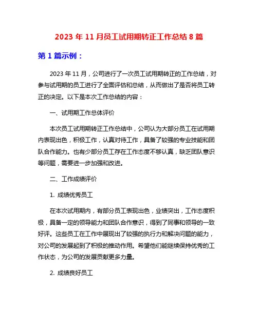 2023年11月员工试用期转正工作总结8篇