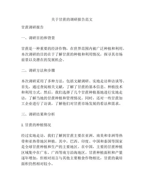 关于甘蔗的调研报告范文