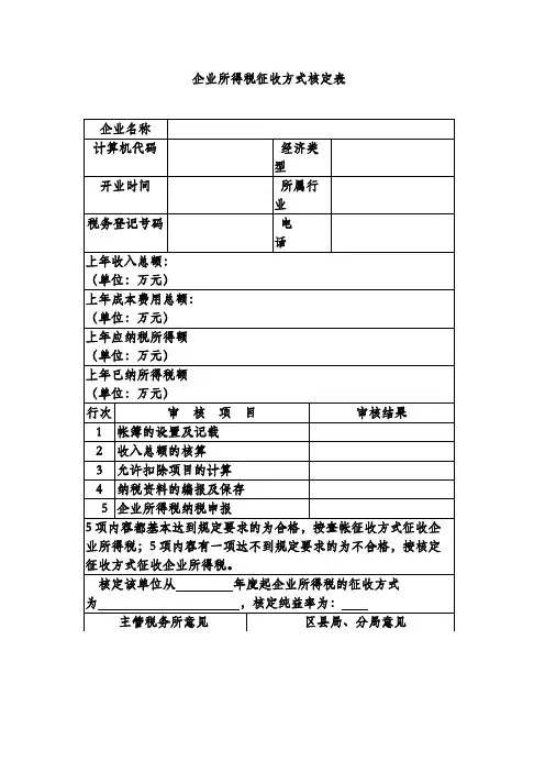 企业所得税征收方式核定表