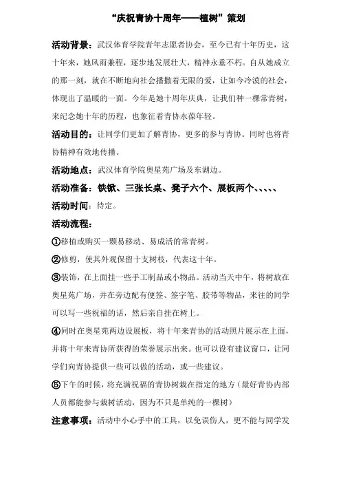 青年志愿者协会成立十周年策划书
