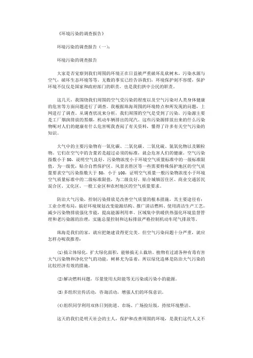 环境污染的调查报告10篇