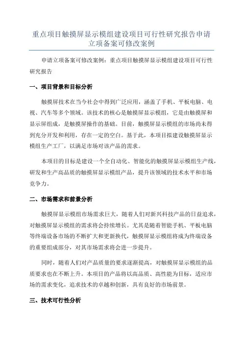 重点项目触摸屏显示模组建设项目可行性研究报告申请立项备案可修改案例