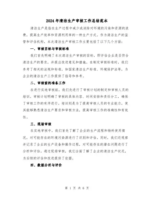 2024年清洁生产审核工作总结范本(二篇)