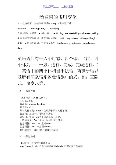 动名词的规则变化