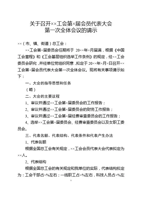 工会换届程序及全套材料模板(会员代表大会)