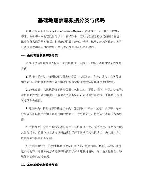 基础地理信息数据分类与代码