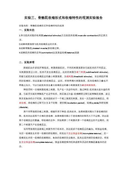 骨骼肌收缩形式和收缩特性的观测实验报告