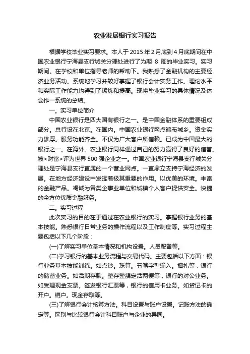 农业发展银行实习报告