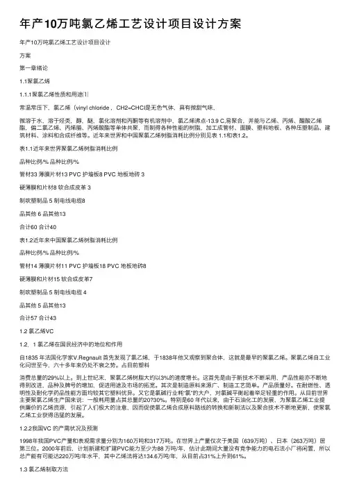 年产10万吨氯乙烯工艺设计项目设计方案