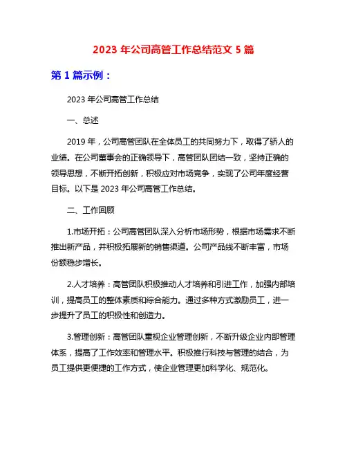 2023年公司高管工作总结范文5篇