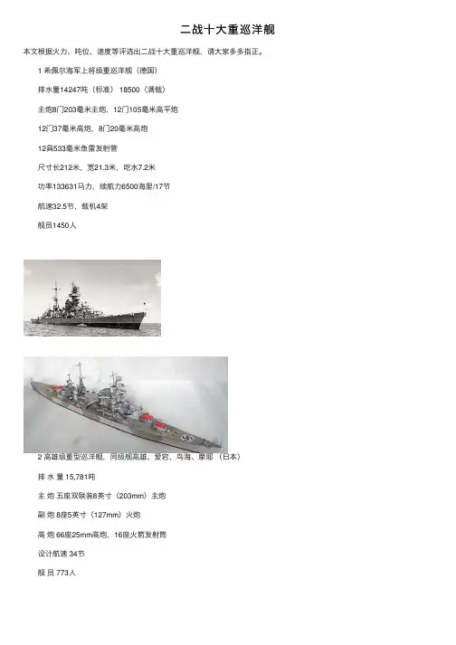 二战十大重巡洋舰