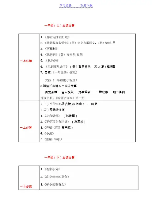 一二年级必读必背