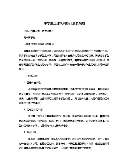 小学生足球队训练计划及规划