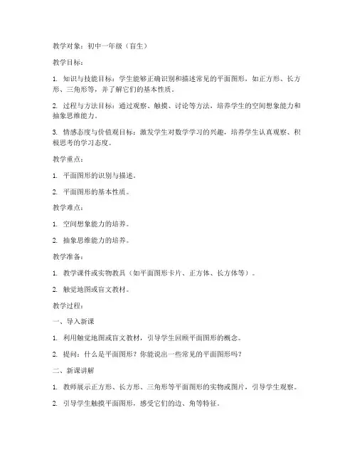 盲校初中数学教案模板范文