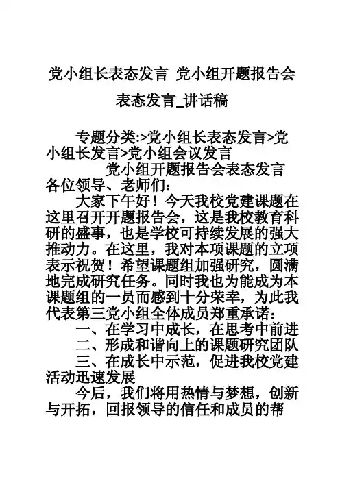 党小组长表态发言党小组开题报告会表态发言_讲话稿