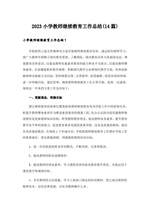 2023小学教师继续教育工作总结(14篇)