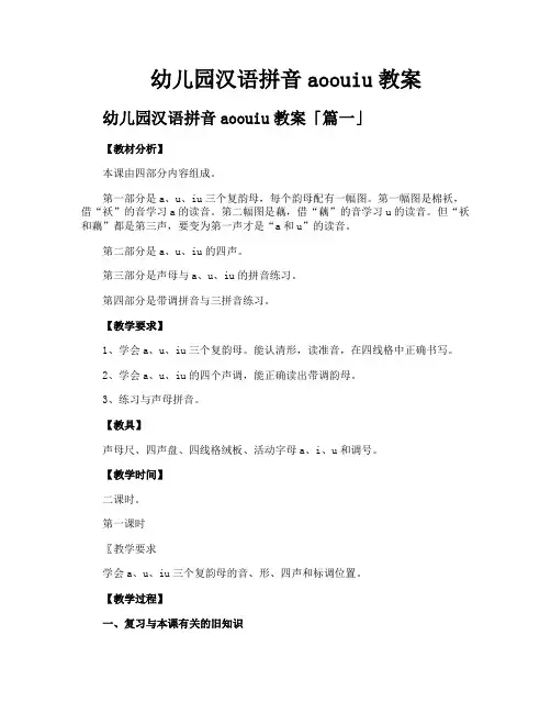 幼儿园汉语拼音aoouiu教案