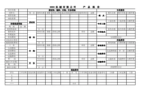 机械加工产品报价表