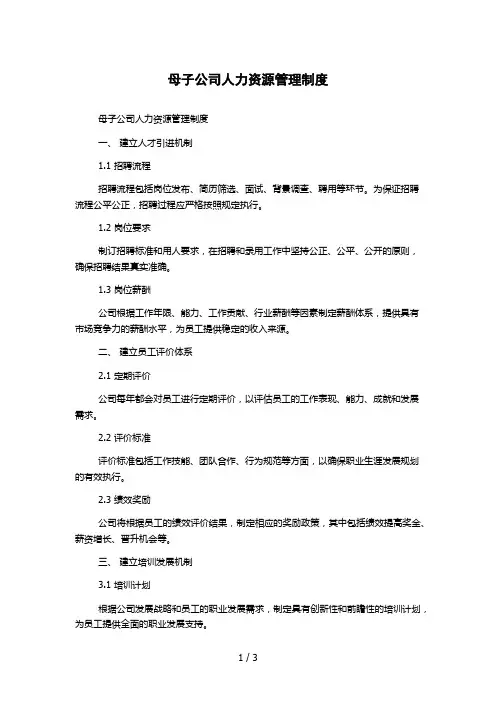 母子公司人力资源管理制度