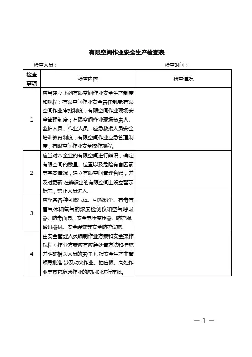 有限空间作业安全检查表