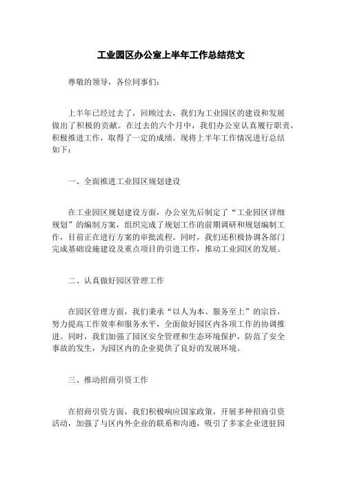 工业园区办公室上半年工作总结范文