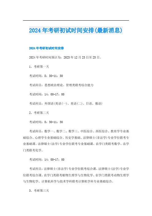 2024年考研初试时间安排(最新消息)
