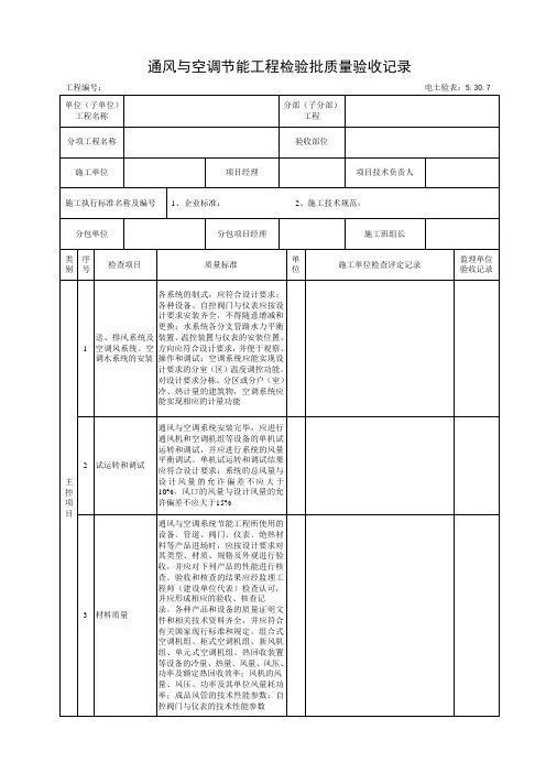 5.30.7通风与空调节能工程检验批质量验收表
