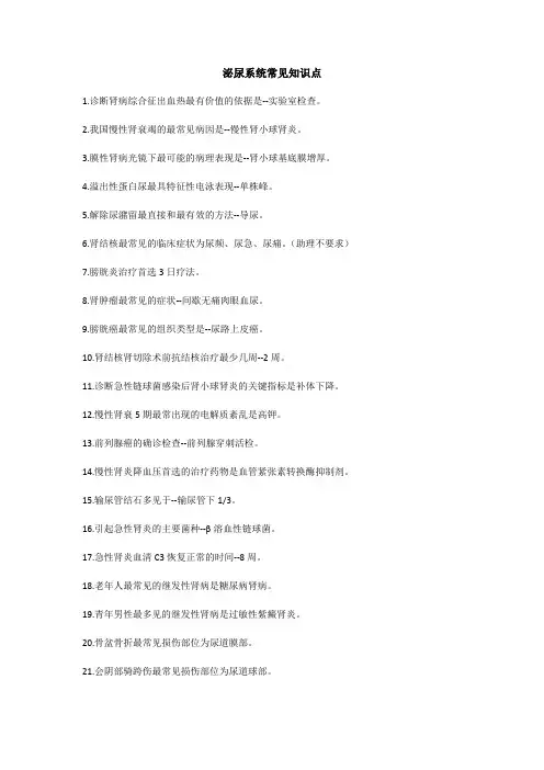 泌尿系统常见知识点