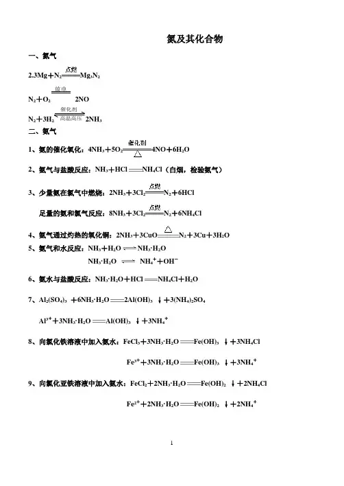 常考氮及其化合物化学方程式