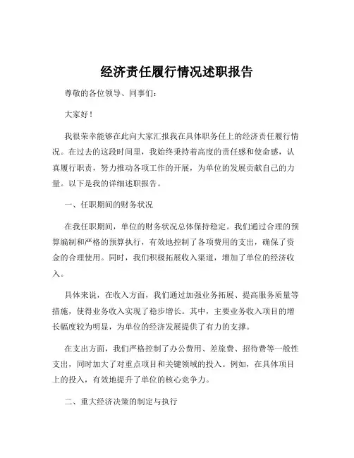 经济责任履行情况述职报告