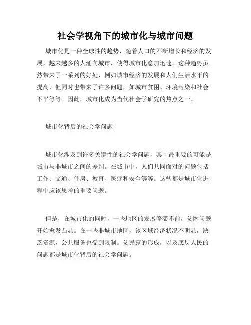 社会学视角下的城市化与城市问题