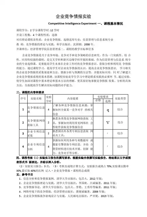 《企业竞争情报实验》教学大纲