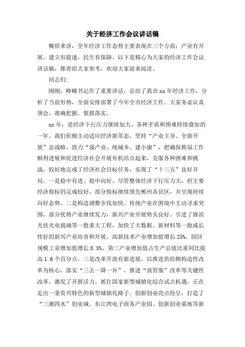 关于经济工作会议讲话稿