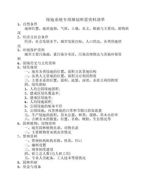 绿地系统专项规划资料清单