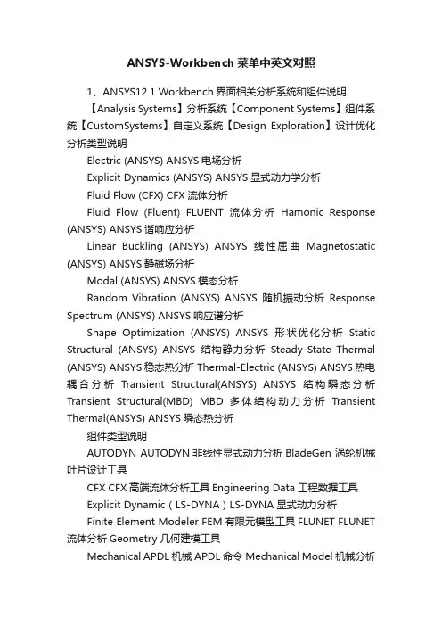 ANSYS-Workbench菜单中英文对照