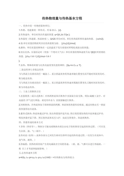 传热物理量与传热基本方程