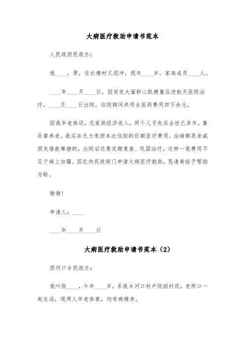 大病医疗救助申请书范本(6篇)
