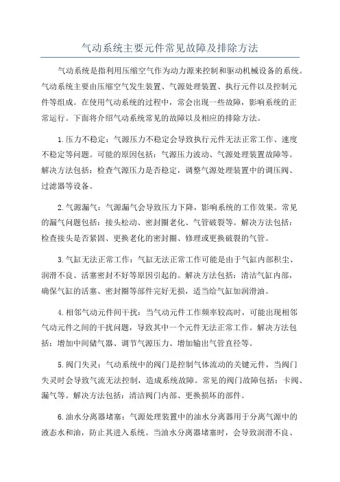 气动系统主要元件常见故障及排除方法