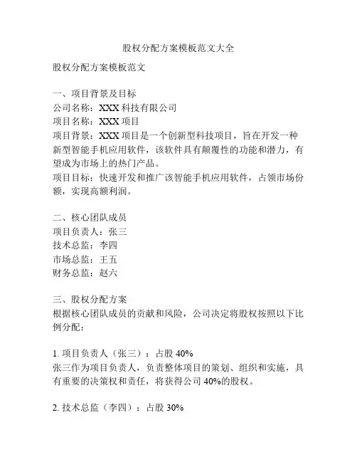 股权分配方案模板范文大全
