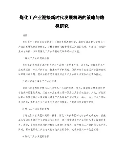 煤化工产业迎接新时代发展机遇的策略与路径研究